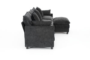 English Elm 108" L-shaped Chenille Cloud Sectional Deep Seat Sofa with Ottoman for Living Rooms Black W3244S00004