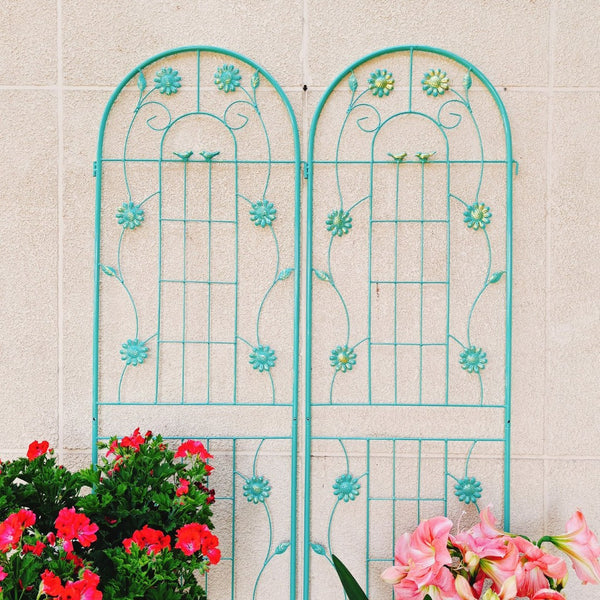 English Elm 4 Pack Ornamental Steel Garden Trellises Rustproof Climbing Plant Outdoor Support Panels Green W1586135449