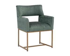 Sunpan Greco Dining Armchair - Scandinavian Design in Eye-Catching Fabric with Rustic Bronze Steel Base Aura Teal