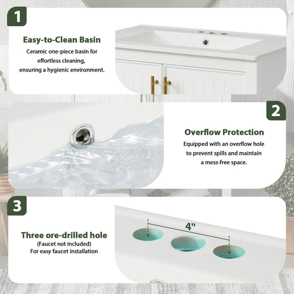 English Elm 30-Inch White Bathroom Vanity With Ceramic Sink - Stylish Storage Solution For Small Spaces! WF325888AAK