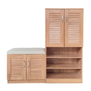 English Elm Multi Functional Shoe Storage Cabinet with Bench and Cushion, 7+3 Adjustable Panels, Ventilated Design for Entryway Oak 51.97 L x 17.32 W x 10.24 H W2948P242706