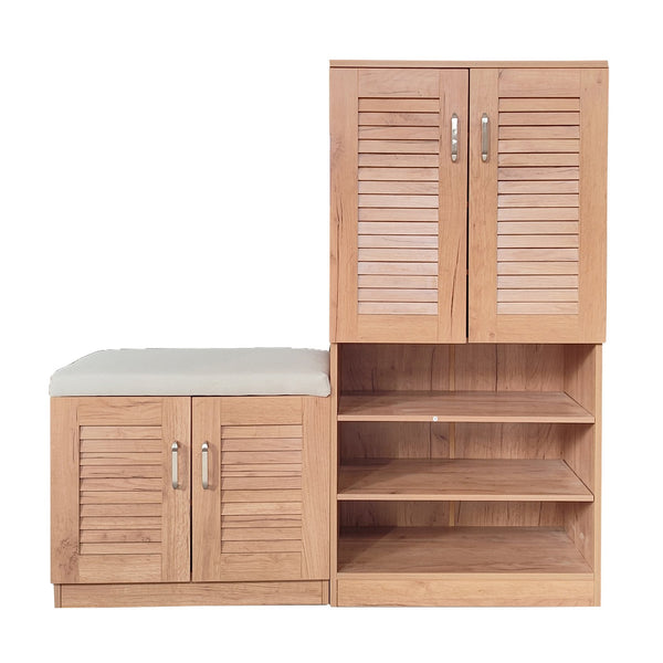 English Elm Multi Functional Shoe Storage Cabinet with Bench and Cushion, 7+3 Adjustable Panels, Ventilated Design for Entryway Oak 51.97 L x 17.32 W x 10.24 H W2948P242706