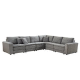 6-Seat L-Shaped Sectional Sofa with Convertible Sleeper, Corduroy Upholstery - Living Room Couch