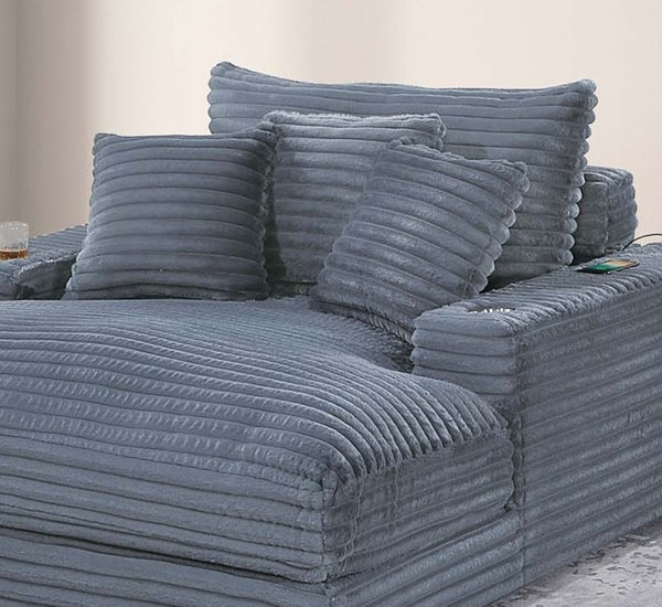 English Elm Modern Fur-Like Jumbo Corduroy Chaise Lounge with Cup Holders USB Port Plush Pillows Wooden Legs Gray 68 L x 59 W x 21 H B011P396716