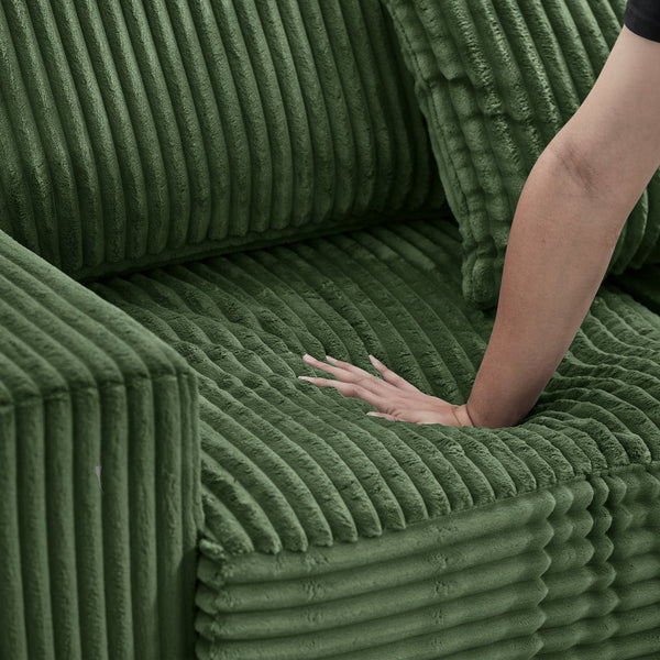 English Elm 93" Sectional Sofa L-Shaped Upholstered Corduroy 3-Seater with Reversible Chaise, Solid Wood Frame, Plush Coil-Foam Cushions Green W1097S00224