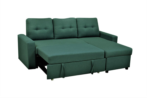 English Elm Convertible L-Shaped Sectional Sleeper Sofa Bed with Pull-Out Guest Bed, Space-Saving Modern Comfort Teal B2735S00014