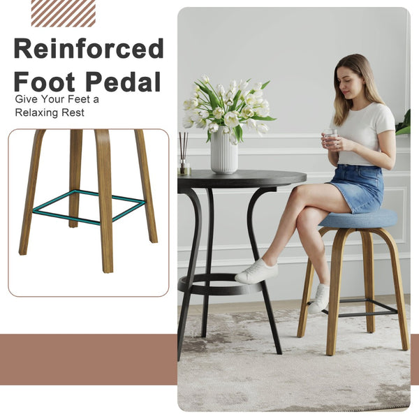 English Elm Swivel Backless Counter Stools Set of 2 with Fabric Seat Bentwood Legs Mid-century Modern Blue W3107P446977