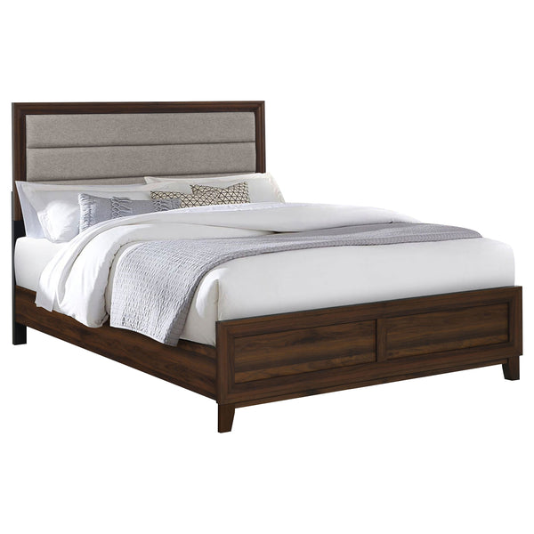 English Elm Anza Walnut Upholstered Queen Bed with Padded Headboard, Durable Laminate Finish, Scuff-Resistant Style B062S01312