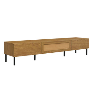 English Elm Boho Rattan TV Stand 80" Capacity, Modern Farmhouse Media Console with Metal Legs & Storage Drawers N710P206387Q