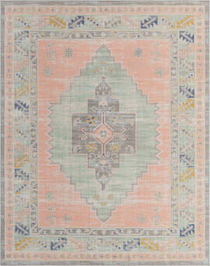 Unique Loom Whitney Geneva Machine Made Border Rug Pink, Blue/Light Blue/Gray 6' 1" x 9' 0"
