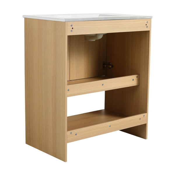English Elm 30" Bathroom Vanity With Integrated Ceramic Sink, Soft-Close Doors & Open Shelf For Easy Storage W1972S00017