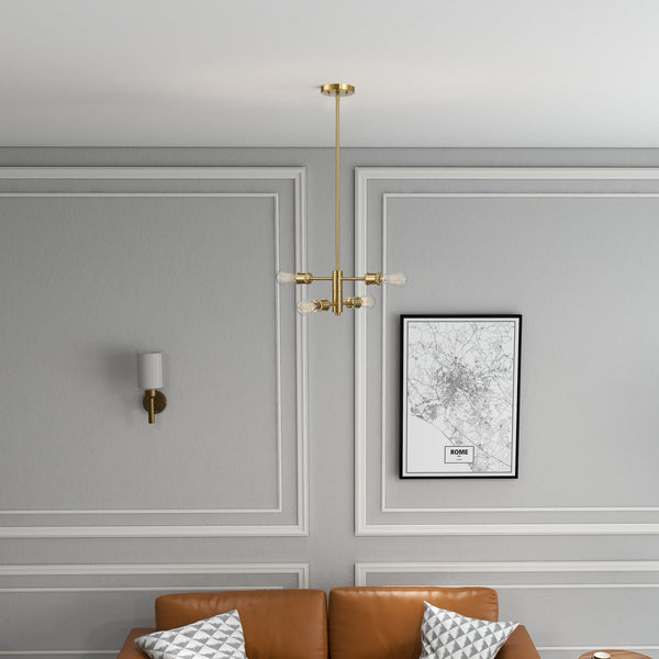 English Elm Ashcroft Furniture - Trellis Gold 4-Light Chandelier Vintage-Modern Brass Pendant for Dining Living Kitchen, 15"W x 6.75"H B183P231787