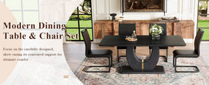English Elm Black Wood Grain Mdf Dining Set Seats 4 with Pu Leather Arched Leg Chairs W1151S04439
