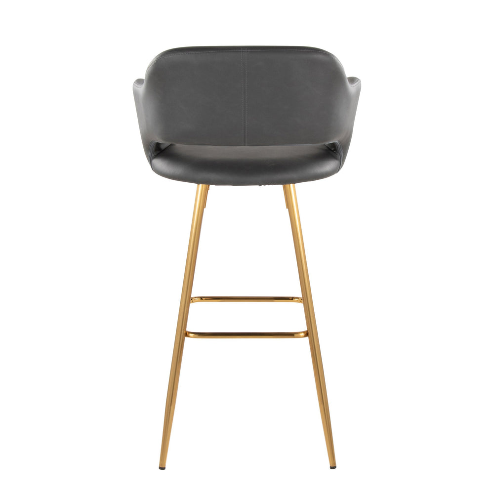 English Elm Margarite 30" Contemporary Fixed-Height Barstool by LumiSource with Gold Metal Legs and Faux Leather Upholstery, Set of 2 Grey B202S00620