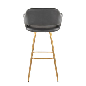 English Elm Margarite 30" Contemporary Fixed-Height Barstool by LumiSource with Gold Metal Legs and Faux Leather Upholstery, Set of 2 Grey B202S00620