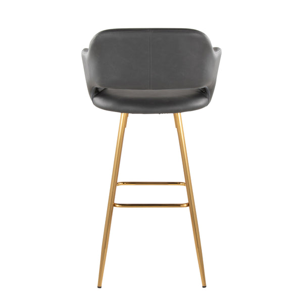English Elm Margarite 30" Contemporary Fixed-Height Barstool by LumiSource with Gold Metal Legs and Faux Leather Upholstery, Set of 2 Grey B202S00620