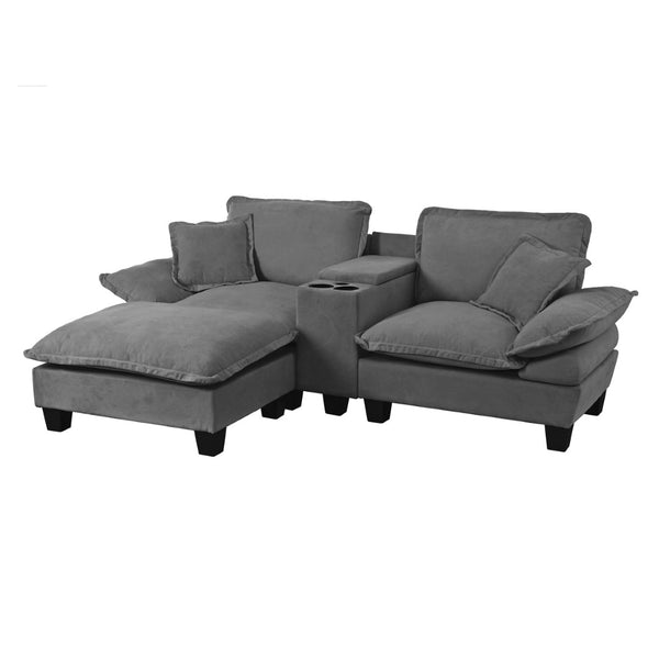 English Elm Modular Cloud Sofa Chenille L-shape with Storage Cup Holders and Usb for Living Room Grey W3163S00110