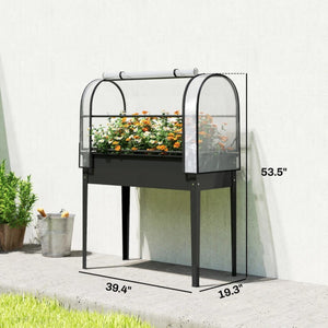 English Elm Modern Raised Steel Garden Bed with Greenhouse Cover for Year Round Outdoor Growing Black T3971P467893