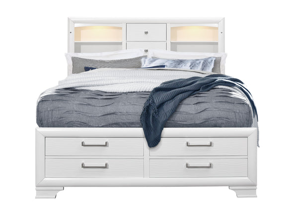 English Elm CIVIC White 5PC Bedroom Set with Solid Wood+MDF Construction, Slatted Base & Felt-Lined Storage Drawers Queen B201S00250