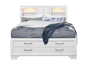 English Elm Civic King Platform Storage Bed Bookcase Headboard with Built-in Lighting White B201S00491