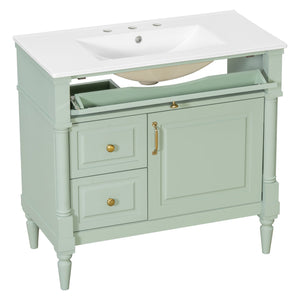 English Elm 36" Freestanding Bathroom Vanity With Stylish Ceramic Basin, Smart Storage & Elegant Green Finish N725P356064F