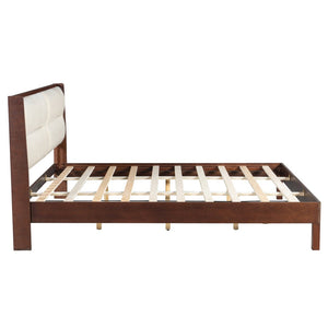 English Elm Solid Wood Queen Platform Bed Velvet Tufted Headboard Architectural Slat Design Espresso N7090000743P
