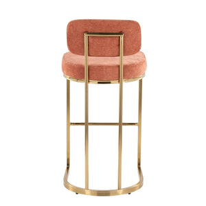 English Elm Fixed-height Barstools Powder Coated Steel Frame Brown Upholstered Seat Set of Two Gold,Salmon B202P471219