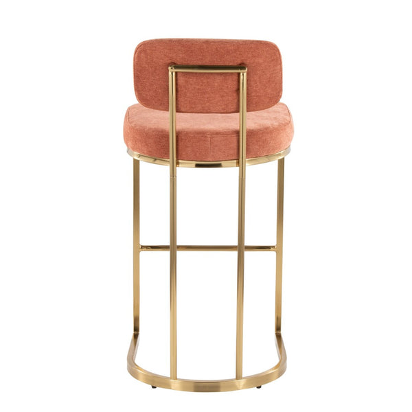English Elm Fixed-height Barstools Powder Coated Steel Frame Brown Upholstered Seat Set of Two Gold,Salmon B202P471219