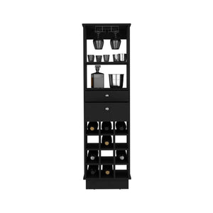 English Elm Classic Matte Black Bar Cabinet with Twelve Bottle Wine Rack and Two Storage Drawers B20091835