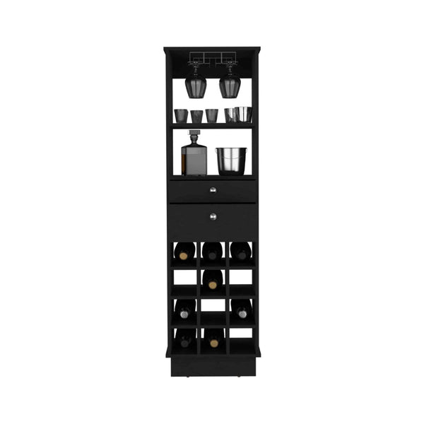 English Elm Classic Matte Black Bar Cabinet with Twelve Bottle Wine Rack and Two Storage Drawers B20091835