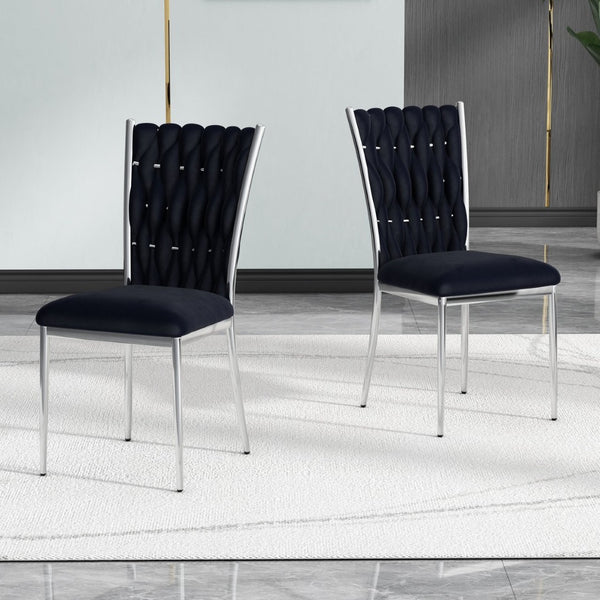 English Elm Modern Velvet Upholstered Dining Chairs Set of 2 with Electroplated Legs for Kitchen Black W210P301596
