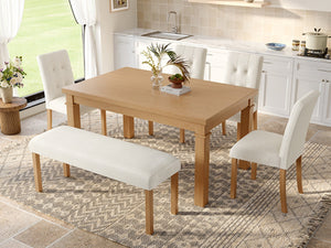 English Elm 6-piece Rectangular Dining Set with Wood Grain Table Four Upholstered Chairs and Bench Natural N752S000012N