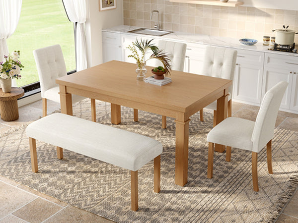 English Elm 6-piece Rectangular Dining Set with Wood Grain Table Four Upholstered Chairs and Bench Natural N752S000012N