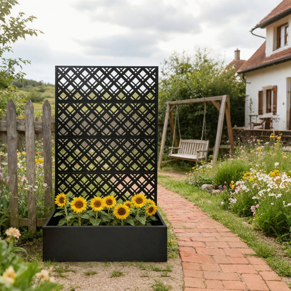 English Elm Metal Raised Garden Bed with Integrated Trellis for Patio Privacy and Climbing Plants W1586P455882
