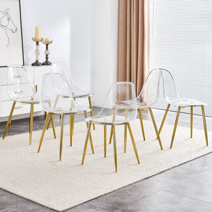 English Elm Modern transparent dining chair with gold metal legs — ergonomic PET seat, minimalist luxe, easy assembly W1512P389995