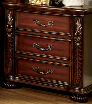 English Elm Brown Cherry Solid Wood Nightstand with 3 Drawers, Pewter Pulls, Rich Grain Accents, 28"W x 29.4"H B011P218330