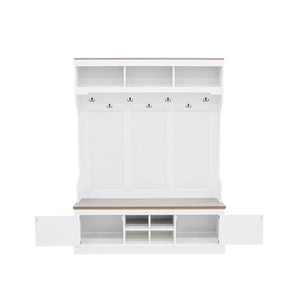 English Elm Vibe Haus Farmhouse Hall Tree with Bench Shoe Storage Hooks and Open Cubbies N724P380402K