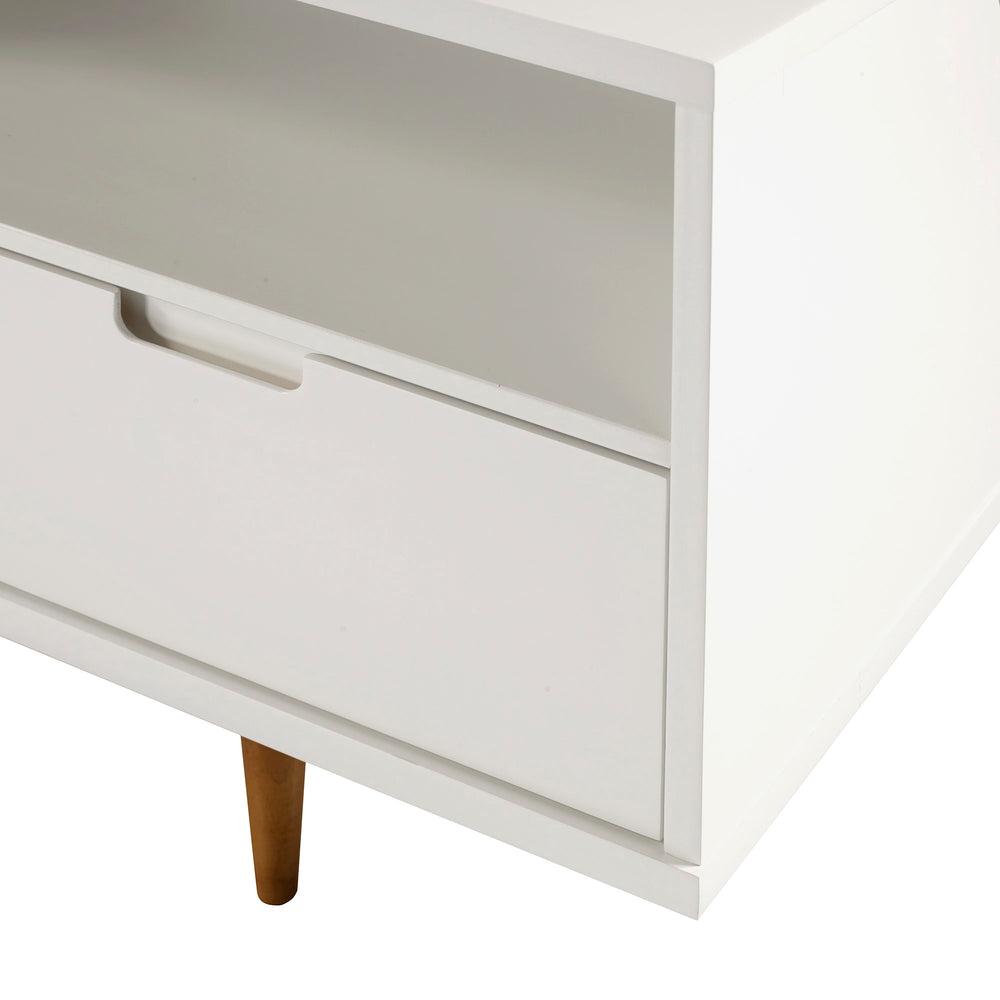 English Elm Walker Edison - Mid-Century Solid Pine 3-Drawer TV Stand for TVs up to 65" — White, Warp-Resistant MDF, Storage Bliss B185P169380