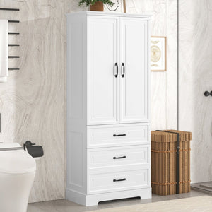 English Elm Tall Bathroom Storage Cabinet - Modern White Design With Adjustable Shelves, Drawers & Doors! N725P206123K-GIGA