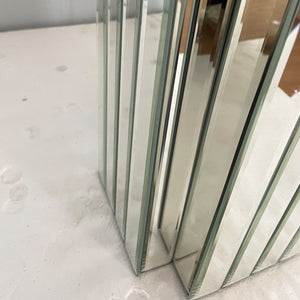 English Elm Mirrored Console Table 64" Wide Bling Silver Glass Entryway Desk Modern Multi-Tier Edge Design W3836P370299