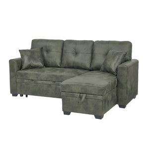 English Elm Sleeper Sectional Sofa with Pull Out Bed Storage Chaise Tufted Olive Fabric W5568S00036