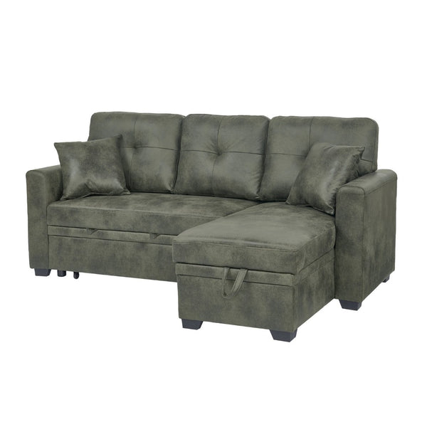 English Elm Sleeper Sectional Sofa with Pull Out Bed Storage Chaise Tufted Olive Fabric W5568S00036