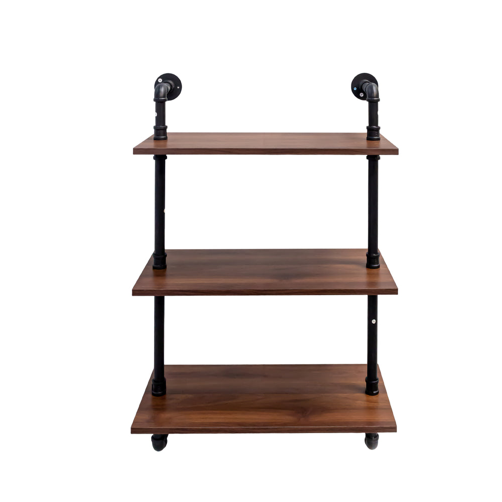 English Elm Industrial Pipe Shelf 3-Tier Wall Mounted Rustic Wood Display with 8 Open Shelves & 3 Hooks — Farmhouse Decor, Kitchen, Bedroom Storage (28.35x15.35x11.22) W331P279737