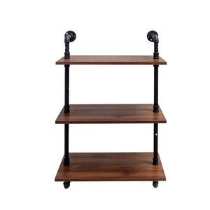 English Elm Industrial Pipe Shelf 3-Tier Wall Mounted Rustic Wood Display with 8 Open Shelves & 3 Hooks — Farmhouse Decor, Kitchen, Bedroom Storage (28.35x15.35x11.22) W331P279737