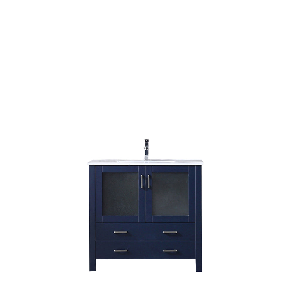 English Elm Navy 36" Bath Vanity with White Ceramic Top, Soft-Close Drawers & Chrome Faucet — Durable, Stylish B2731P260517