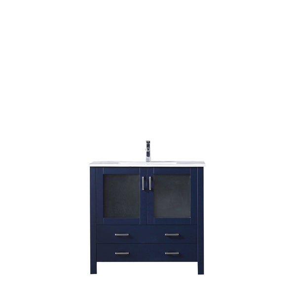 English Elm Navy 36" Bath Vanity with White Ceramic Top, Soft-Close Drawers & Chrome Faucet — Durable, Stylish B2731P260517