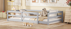 English Elm Twin Pine Montessori Floor Bed with Safety Fence — Grey Low-Profile Kids Twin Frame, 77"x38.9" Interior W1820P369890