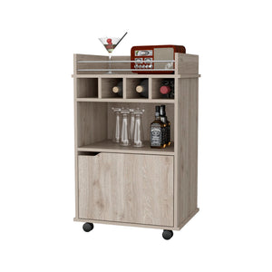 English Elm Fm Furniture Crozier Rolling Bar Cart with Wine Rack Cabinet and Warm Macadamia Finish B128P321058