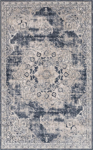 Unique Loom Chateau Roosevelt Machine Made Border Rug Navy Blue, Beige/Cream/Gray/Ivory 5' 1" x 8' 0"