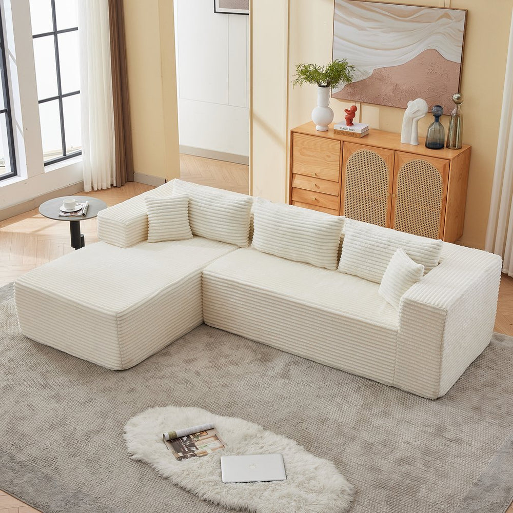 English Elm Modular cloud-inspired sectional sofa with chaise — no assembly, corduroy comfort for family rooms White W2311S00002